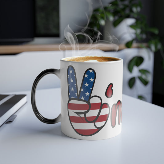 Color Morphing Peace Mug, Color Change Mug, Personalized Gift, USA Love Mug, Unique Coffee Cup, Patriotic Tea Mug